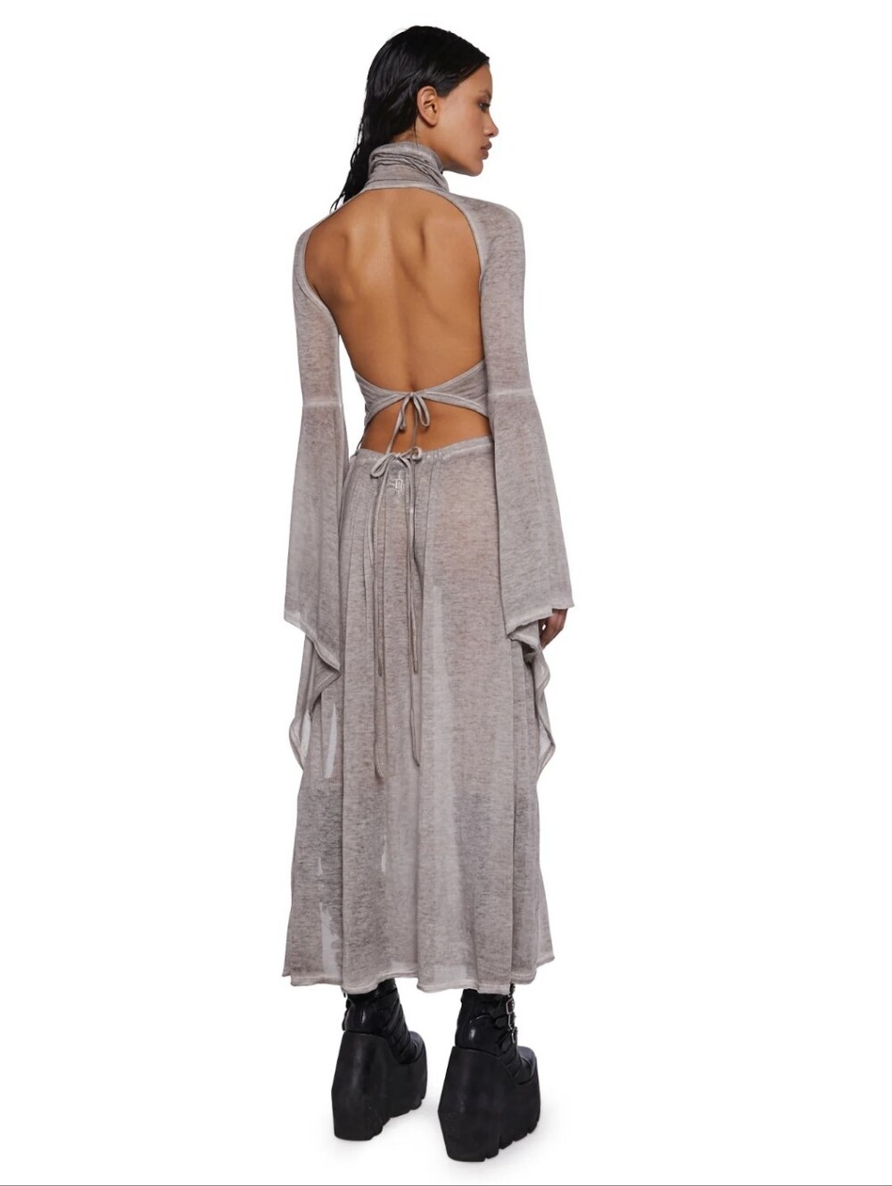 New Dollskill Beige Halter Midi Dress with Ring Details XXS